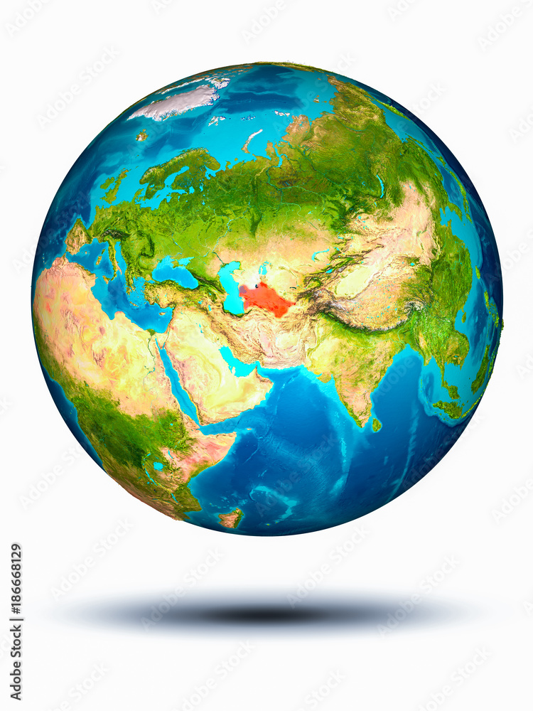 Fototapeta premium Turkmenistan on Earth with white background