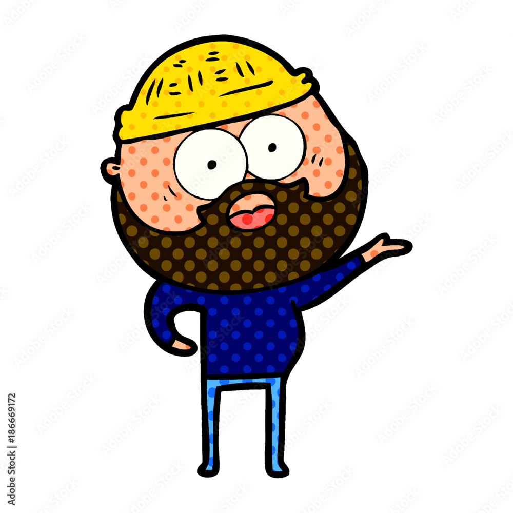Naklejka premium cartoon surprised bearded man