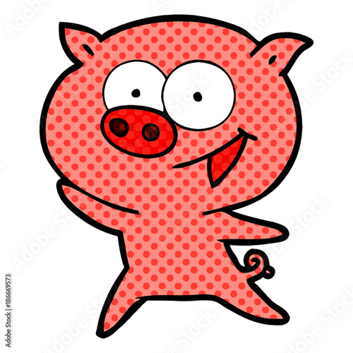 cheerful pig cartoon