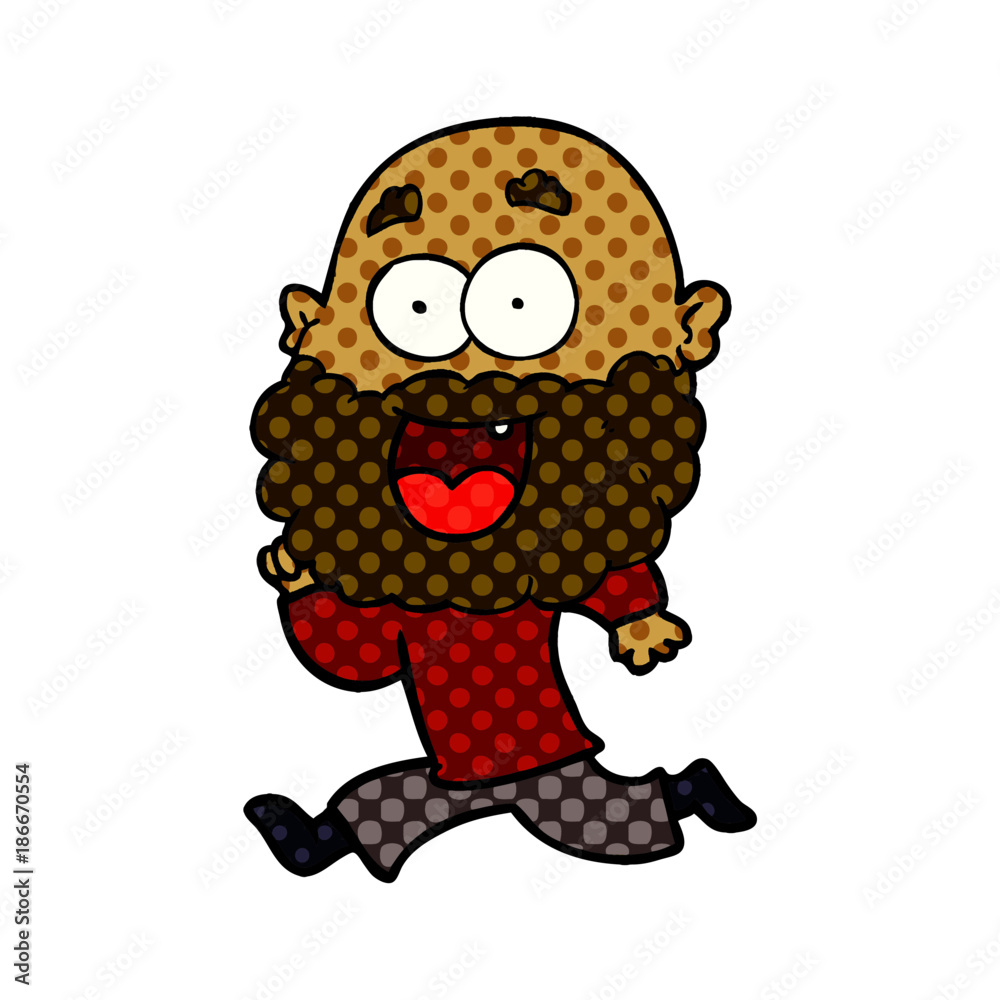 cartoon crazy happy man with beard running cartoon crazy happy man with beard running