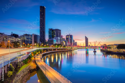 Brisbane. Cityscape image of Brisbane skyline  Australia during dramatic sunrise.