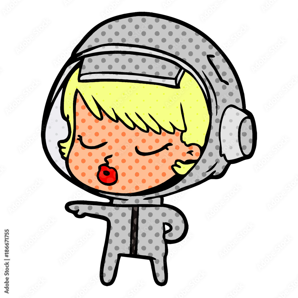 cartoon pretty astronaut girl pointing the way cartoon pretty astronaut girl pointing the way