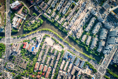 Photography a bird's eye view of shanghai