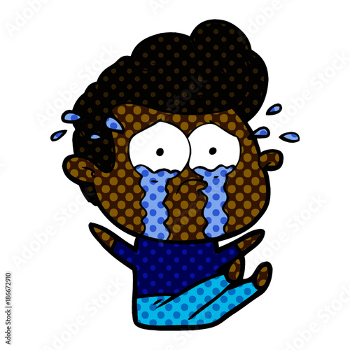 cartoon crying man sat on floor