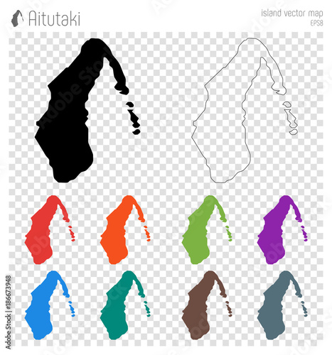 Aitutaki high detailed map. Island silhouette icon. Isolated Aitutaki black map outline. Vector illustration.