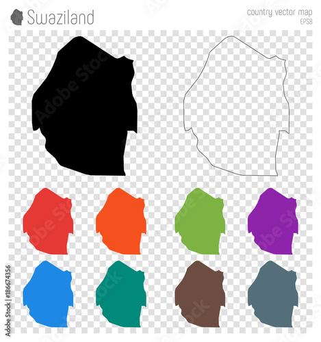 Swaziland high detailed map. Country silhouette icon. Isolated Swaziland black map outline. Vector illustration.