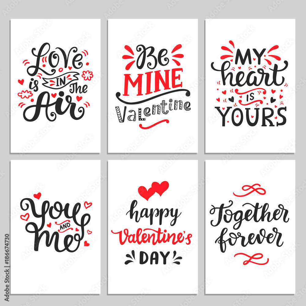 Happy Valentines Day typography set with hand drawn lettering Happy Valentines Day typography set with hand drawn lettering