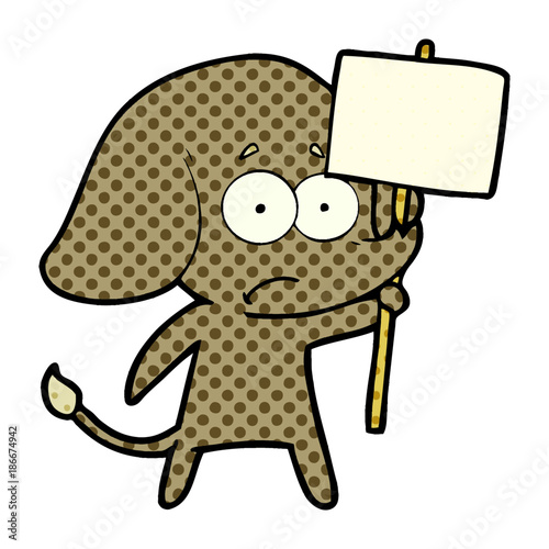 cartoon unsure elephant with protest sign