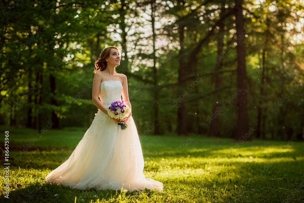 Beautiful bride in the Park one evening.
