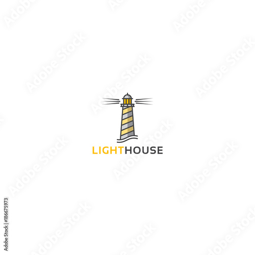 Vector lighthouse geometric illustration for logo, label design. Nautical, seafood restaurant, hotel, surveillance themes.