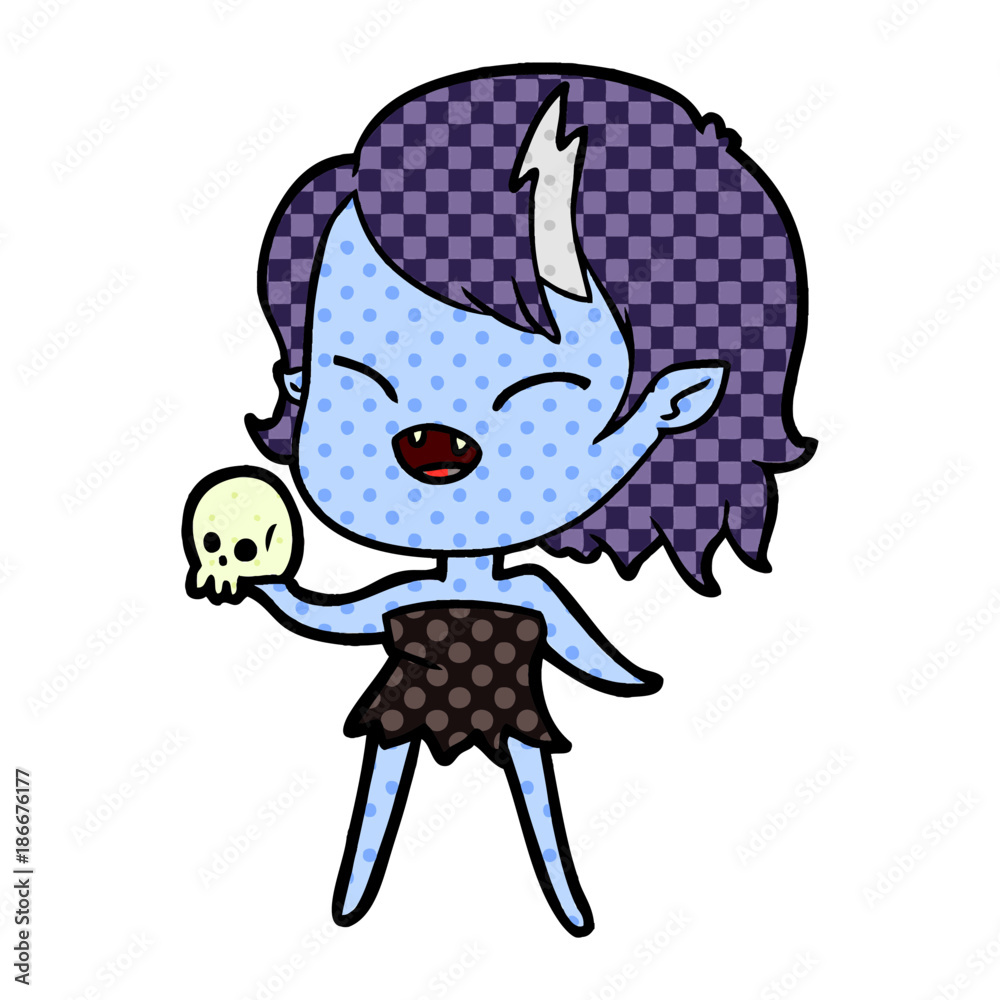 cartoon laughing vampire girl with skull cartoon laughing vampire girl with skull