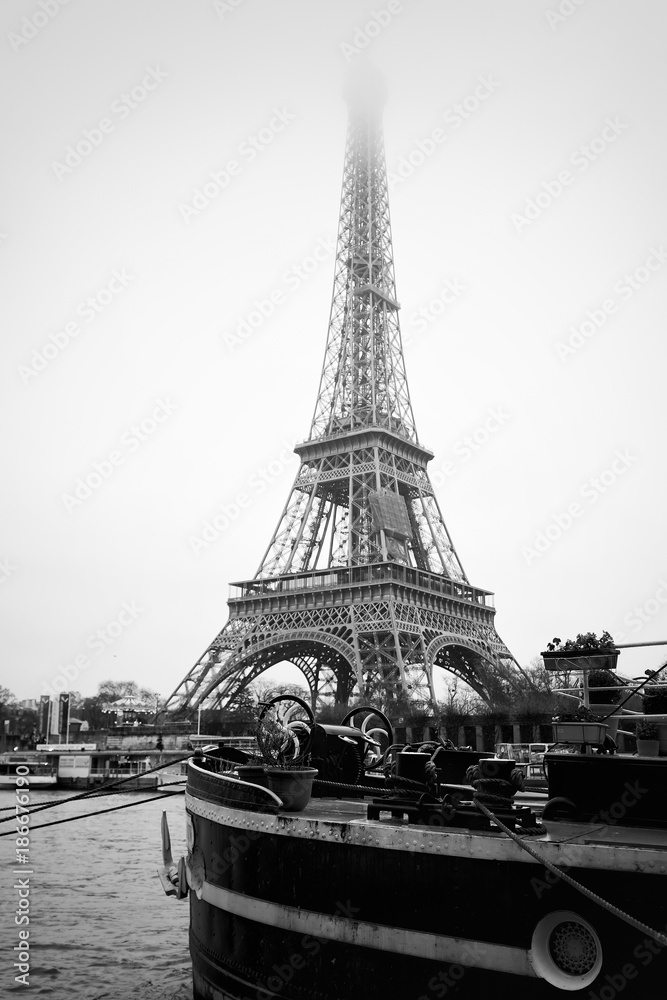 Obraz premium Bland & White of the Eiffel tower at dawn in Paris