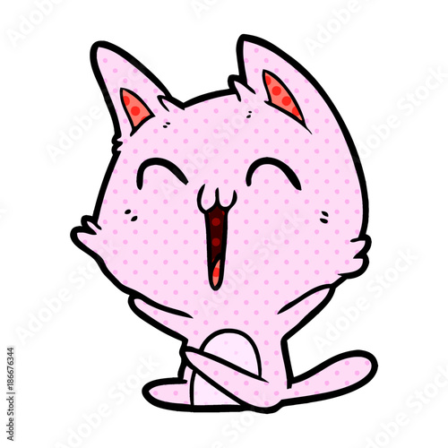 happy cartoon cat meowing