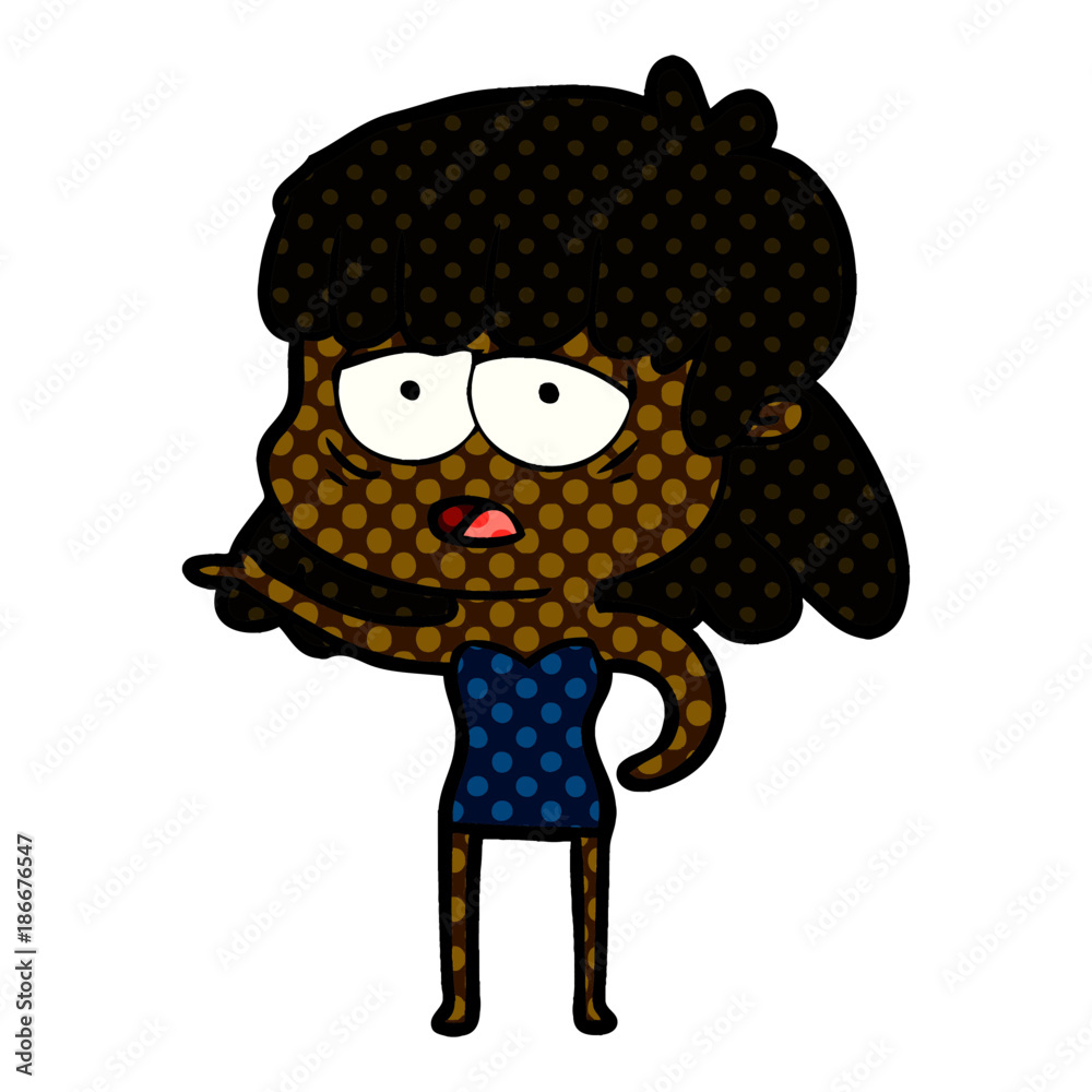 cartoon tired woman