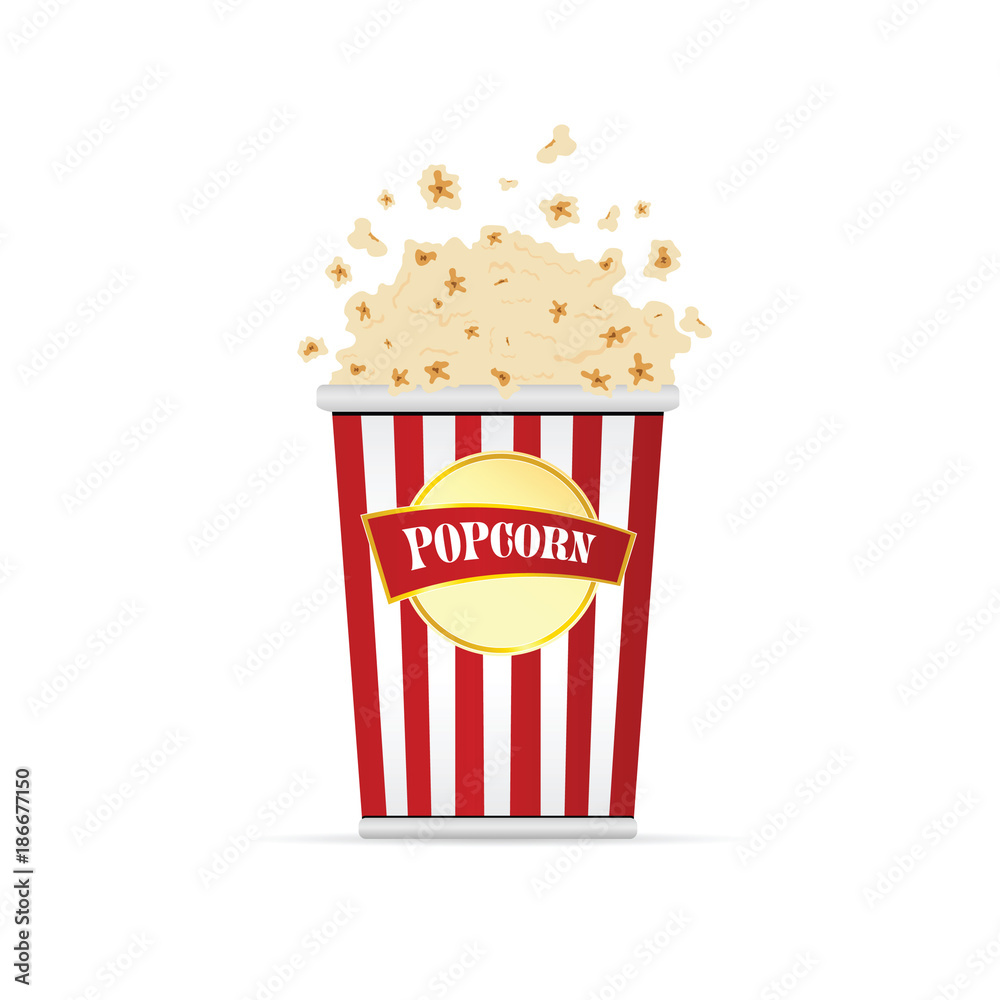 popcorn in paper red and white bag illustration
