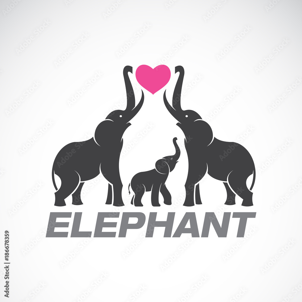 Obraz premium Vector of family elephants and pink heart on white background, Wild Animals, Easy editable layered vector illustration.