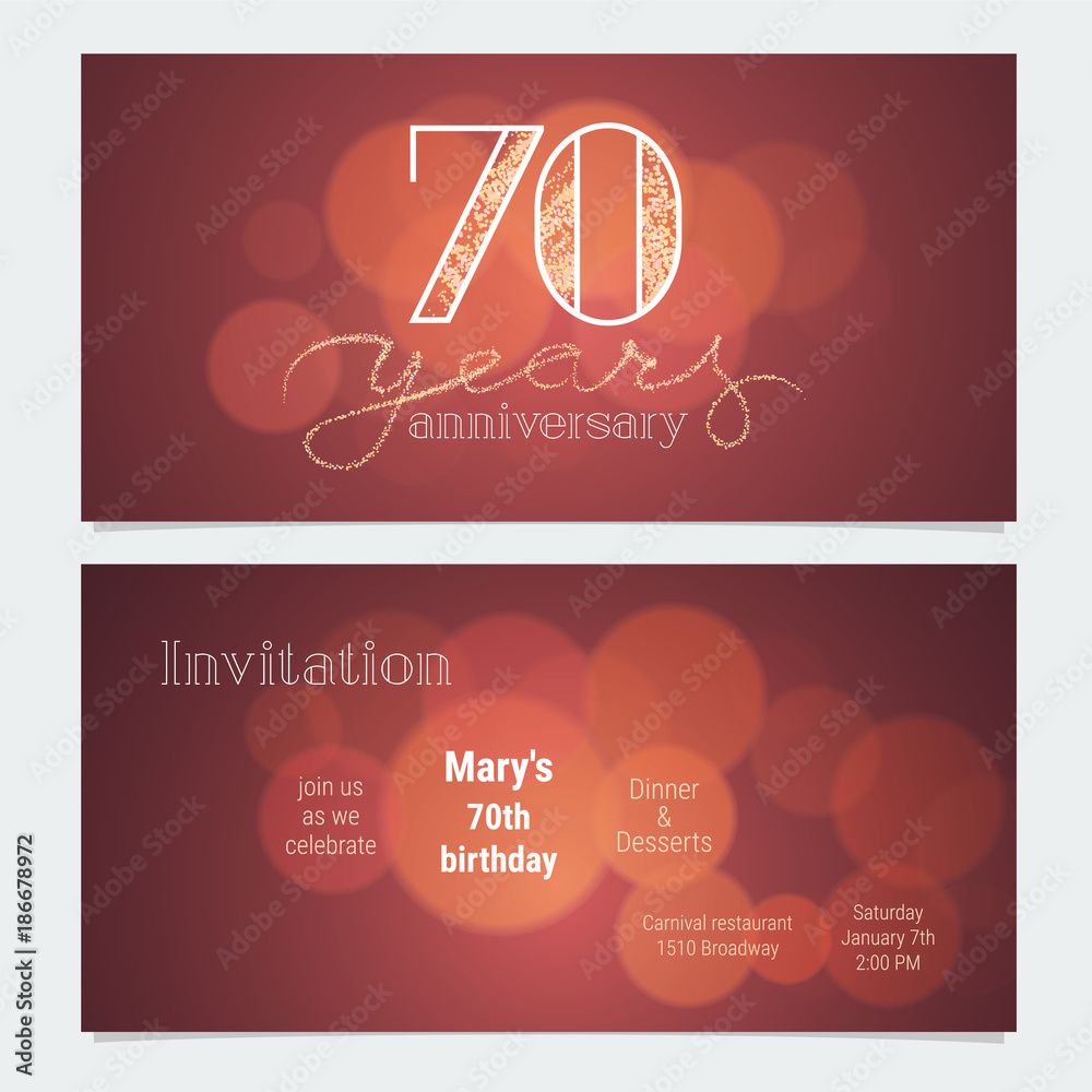70 years anniversary invitation to celebration vector illustration
