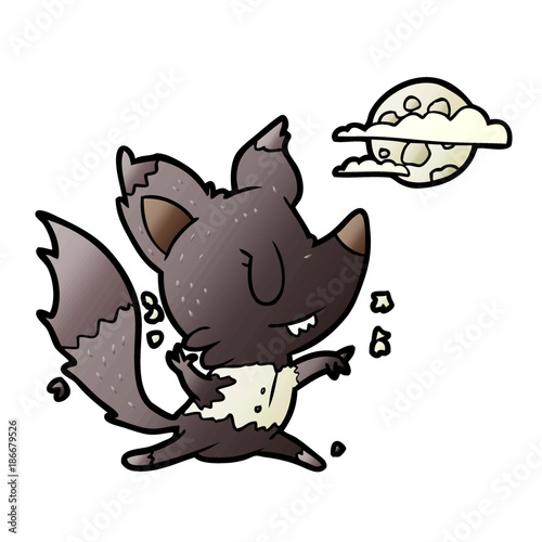 cartoon halloween werewolf changing in moonlight