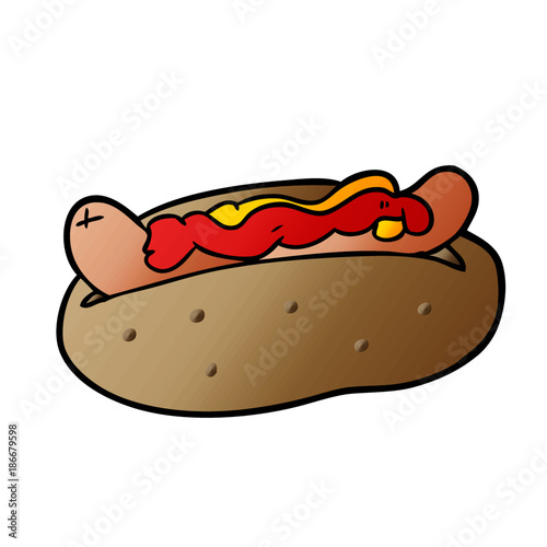 cartoon hotdog with mustard and ketchup