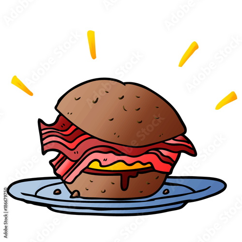 cartoon amazingly tasty bacon breakfast sandwich with cheese