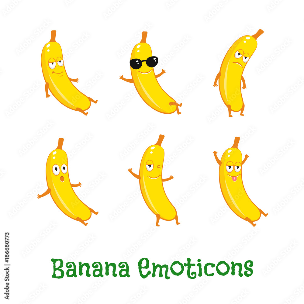 Banana smiles. Cute cartoon emoticons. Emoji icons Stock Vector Adobe
