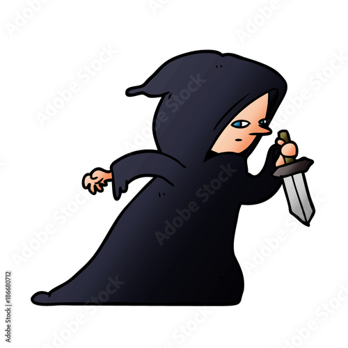 cartoon assassin in dark robe