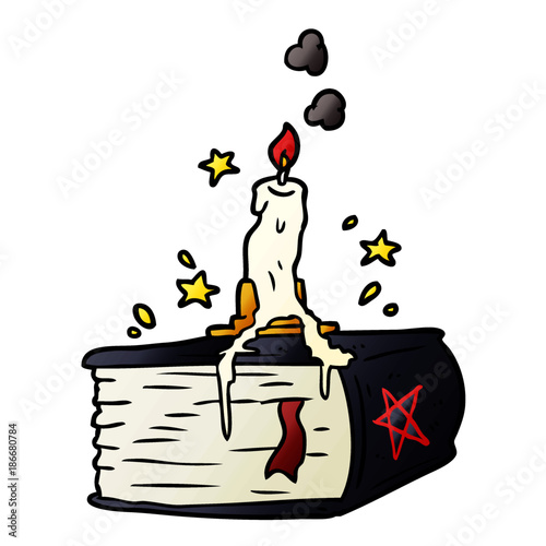 cartoon spooky spellbook with dribbling candle
