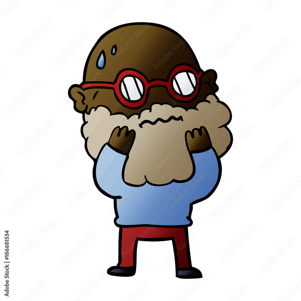 cartoon worried man with beard and spectacles cartoon worried man with beard and spectacles