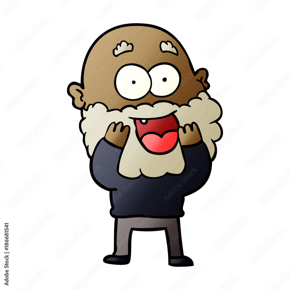 cartoon crazy happy man with beard gasping cartoon crazy happy man with beard gasping