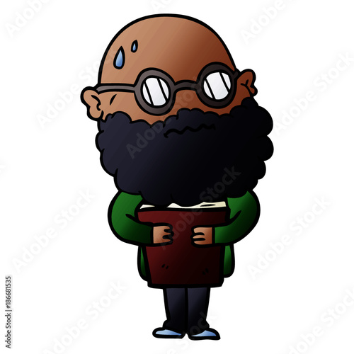 cartoon worried man with beard and spectacles