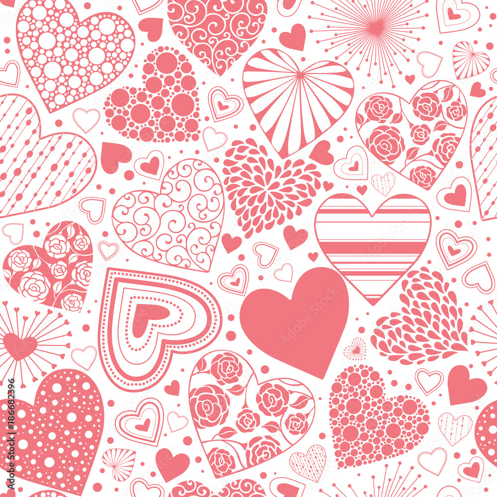 Cute hearts seamless background. Valentines day ornament red on white.  Romantic tiled pattern for wrapping paper and wallpaper design. Stock  Vector | Adobe Stock