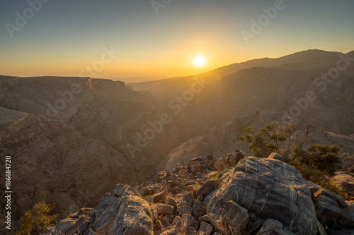 Oman Mountains at Jabal Akhdar in Al Hajar Mountains photo