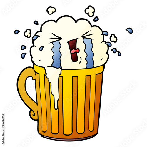 cartoon mug of beer crying