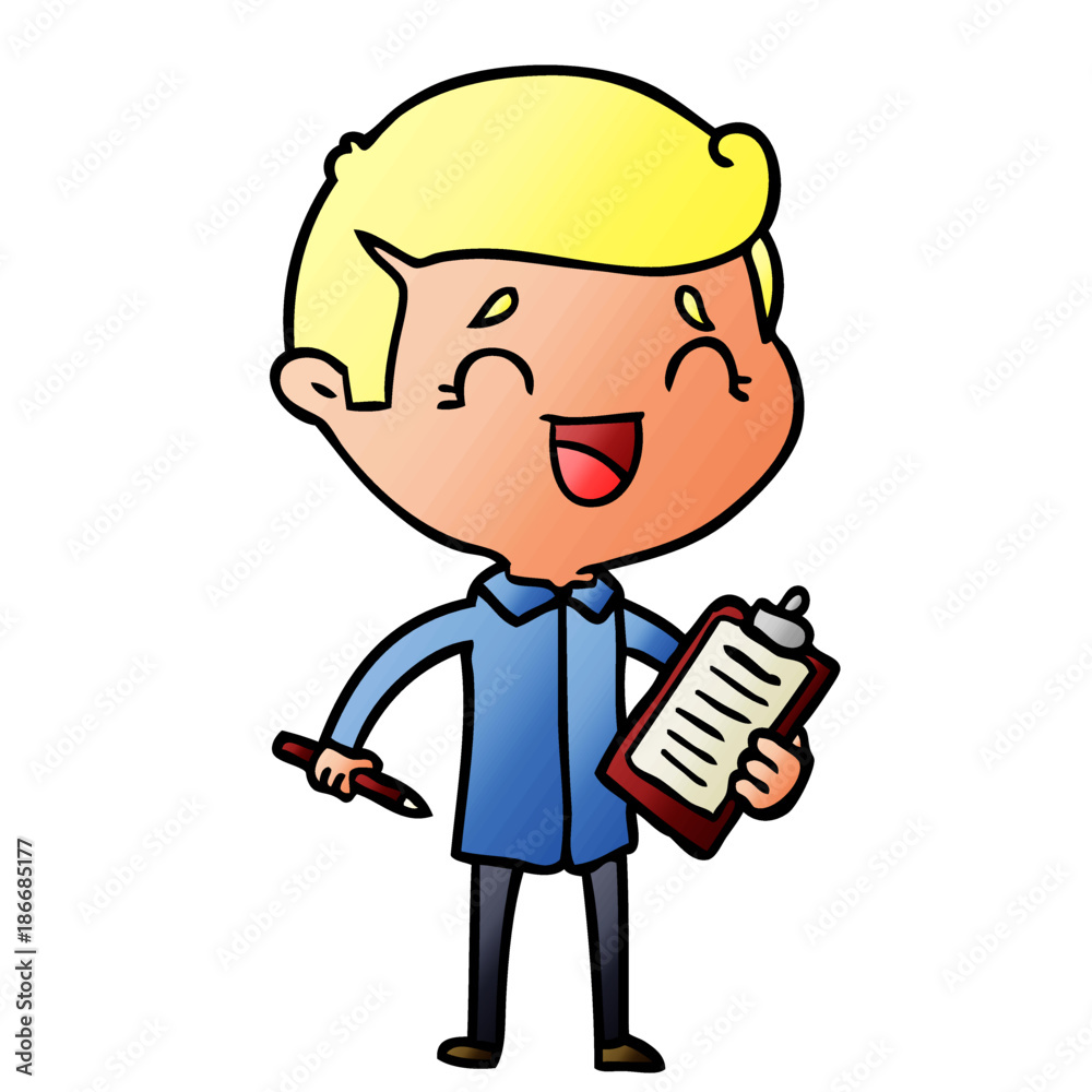 cartoon laughing man with clip board cartoon laughing man with clip board