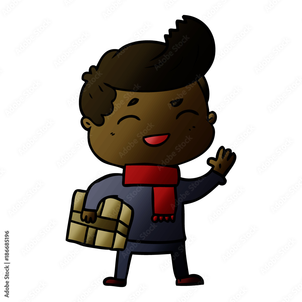 cartoon man laughing carrying parcel cartoon man laughing carrying parcel
