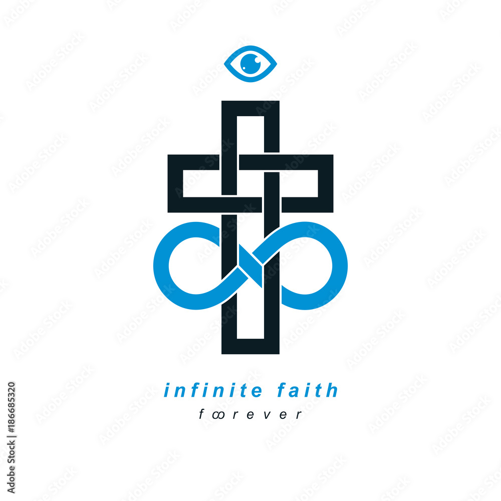 Obraz premium Immortal God conceptual logo design combined with infinity loop sign and Christian Cross, vector creative symbol.