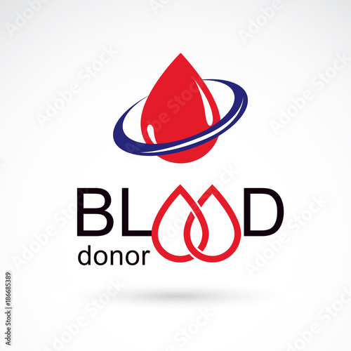 Blood donation inscription isolated on white. Vector red blood drops. The 14 June, world blood donor day.