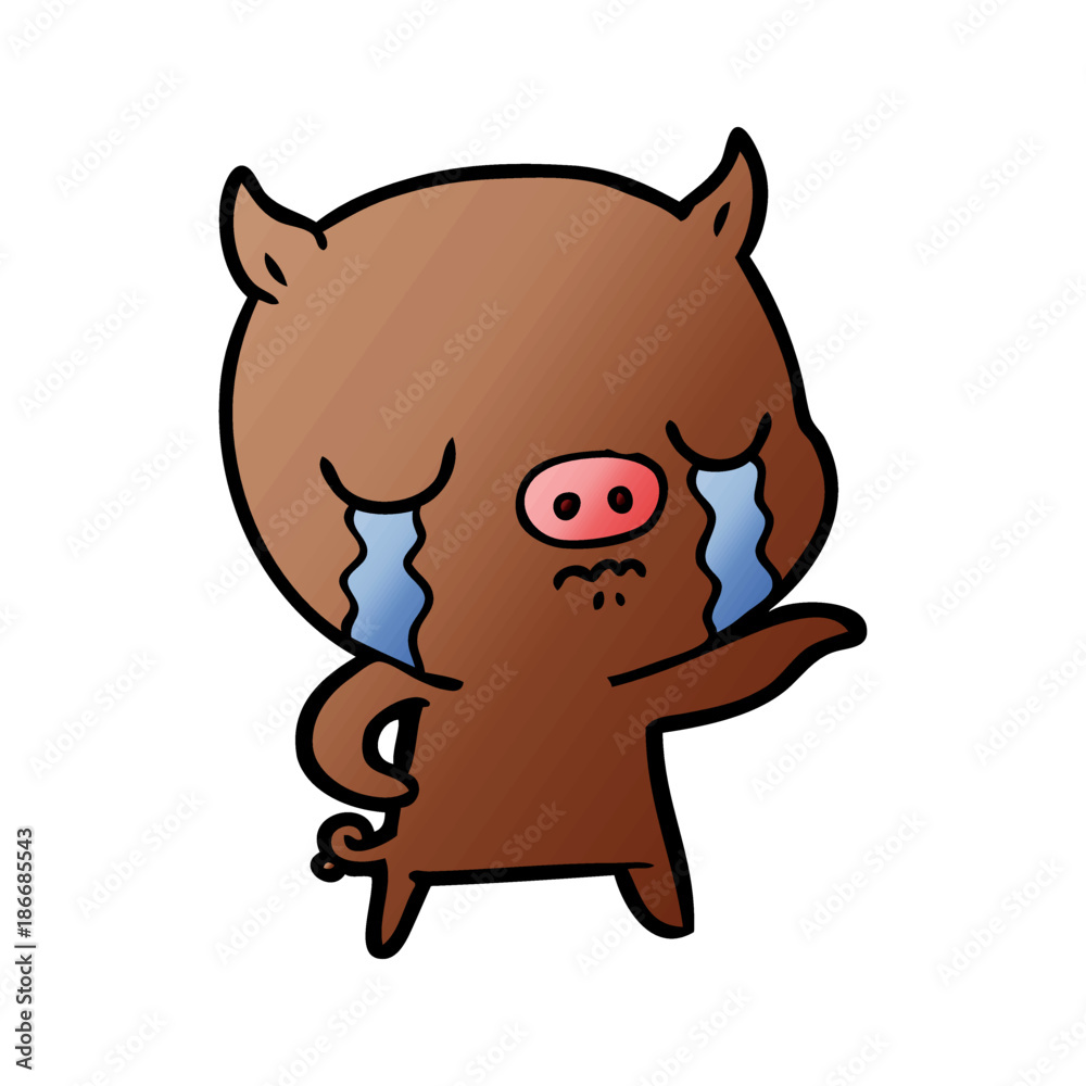 cartoon pig crying pointing