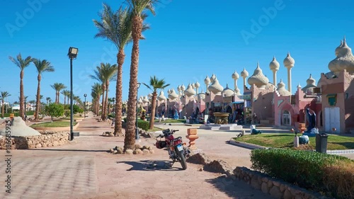 Walk along the park, adjacent to Alf leila wa leila (1001 nights) Bazaar, popular shopping area with nice arabic domes, Sharm el Sheikh, Egypt photo