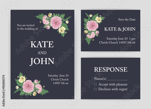 Bundle of beautiful wedding invitation, Save The Date and response card templ...