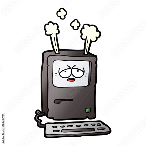 cartoon tired computer overheating