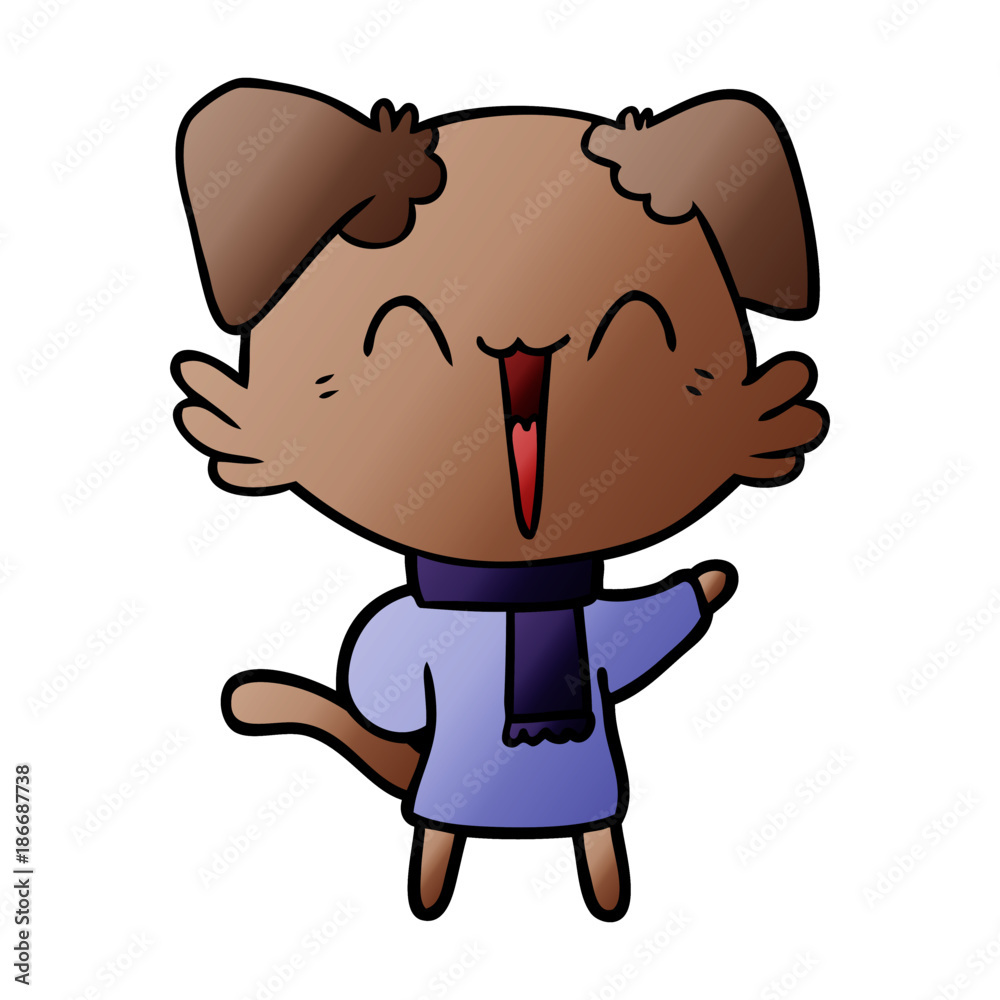 happy little cartoon dog in winter clothes happy little cartoon dog in winter clothes