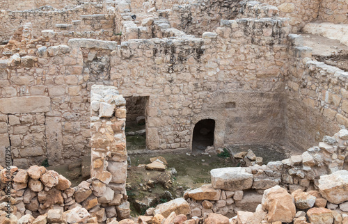 Ruins  on the territory of the Grave of Samuel - The Prophet located in An-Nabi Samwil also al-Nabi Samuil - Palestinian village in Jerusalem Governorate in Israel photo