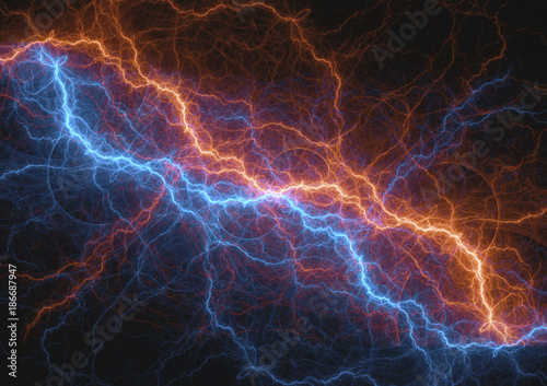 Foto Fire and ice lightning bolt, Fractal energy background