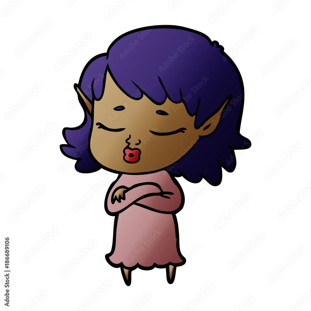 pretty cartoon elf girl with corssed arms pretty cartoon elf girl with corssed arms