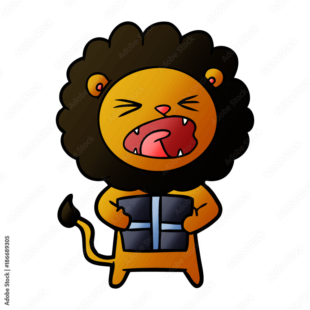 Fototapeta premium cartoon lion with christmas present