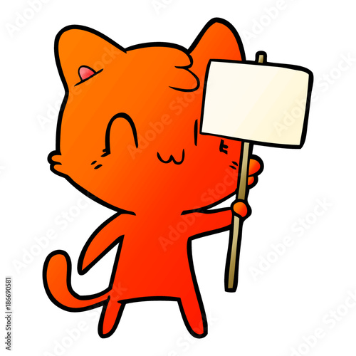 cartoon happy cat with blank sign