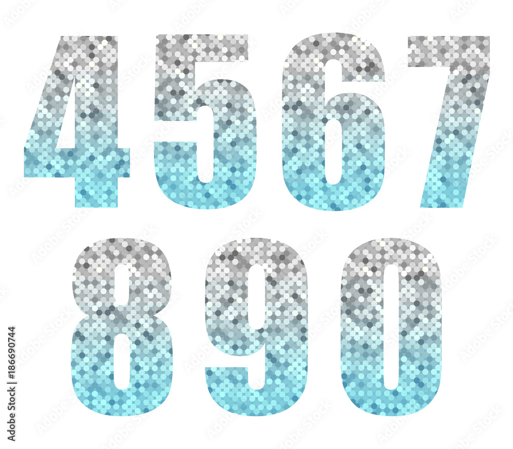 Beautiful trendy glitter alphabet numbers with silver to blue ombre Beautiful trendy glitter alphabet numbers with silver to blue ombre