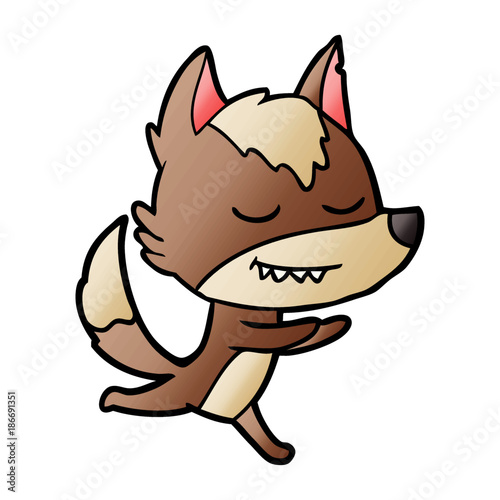 friendly cartoon wolf running