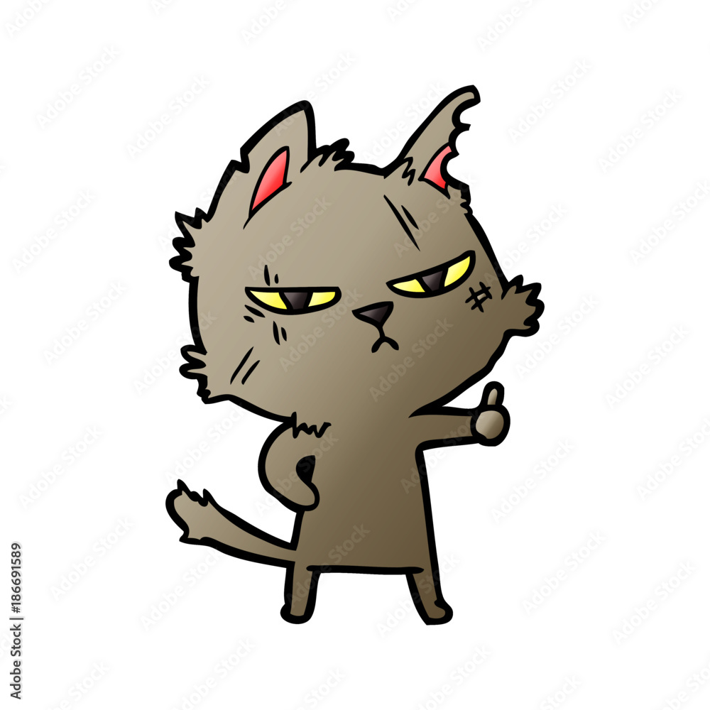 tough cartoon cat giving thumbs up symbol tough cartoon cat giving thumbs up symbol